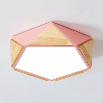 Acrylic Pentagon LED Ceiling Light Contemporary Flush Mount Light in Blue/Green/Pink for Study Room