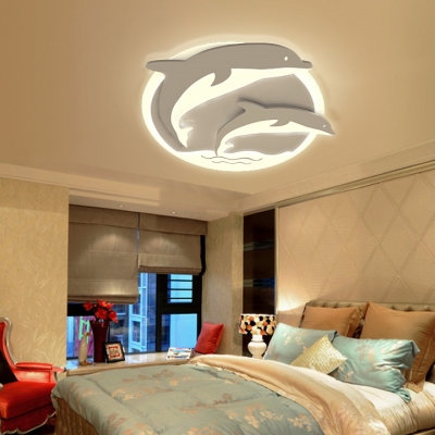 Animal Dolphin Ceiling Mount Light Acrylic LED Ceiling Lamp in Warm/White for Kindergarten