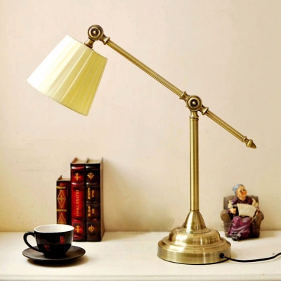 Antique Fold Bucket Shade Reading Light Metal 1 Light Brass Adjustable Desk Light for Office