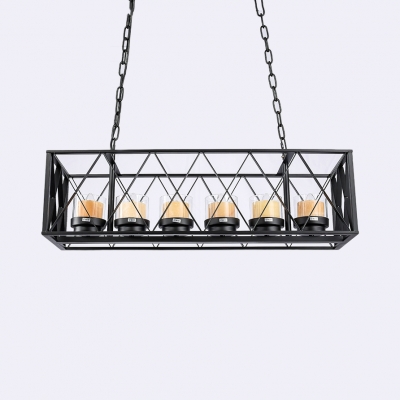 Antique Style Flameless Candle Hanging Light 4/6 Lights Metal Cage Island Fixture in Black for Cafe
