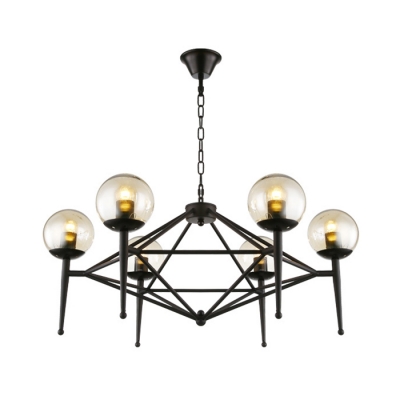 Antique Stylish Black Pendant Light with Spherical Shade 6/8 Lights Metal Chandelier for Dining Table