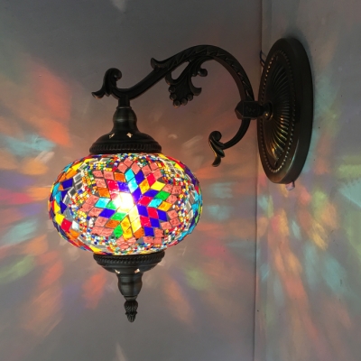 Art Deco Globe Wall Light One Light Colorful Glass Sconce Light in Green/Red for Living Room