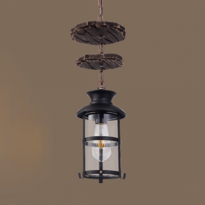 Black Kerosene Hanging Light 1 Light Antique Style Clear Glass Suspension Light for Dining Room
