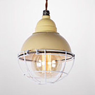 Black/White/Yellow Dome Hanging Lamp with Cage 1 Light Industrial Metal Pendant Light for Shop