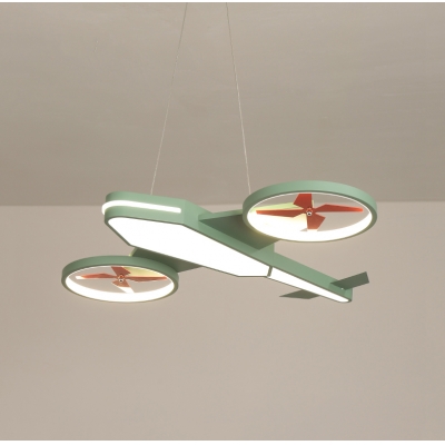 Blue/Green Propeller Airplane Hanging Light Creative Acrylic Stepless Dimming/White Lighting Pendant Light for Teen