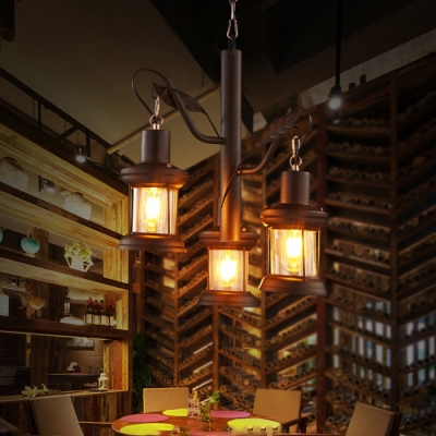 Branch Shape Cafe Pendant Light Wrought Iron 3 Lights Retro Loft Chandelier in Black Finish