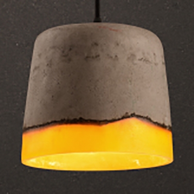 Cement Drum Shape Ceiling Light 1 Light Industrial Hanging Lamp in Gray for Dining Room