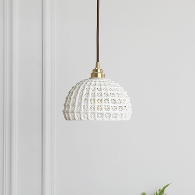 Ceramics Hollow Dome Pendant Light One Light Nordic Style Hanging Light in Blue/White for Study Room