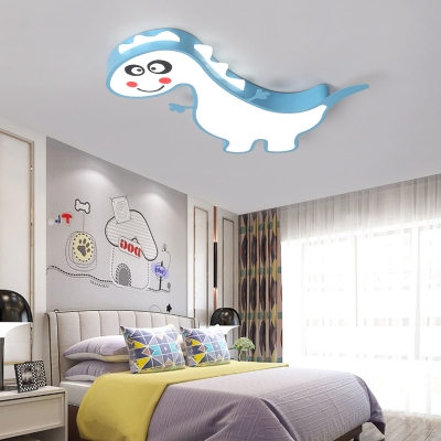 Child Bedroom Dinosaur Ceiling Light Metal Cartoon Third Gear White