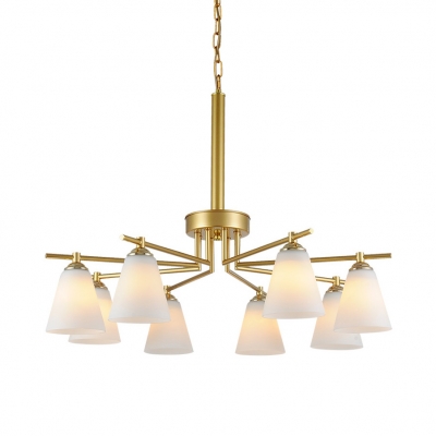 Contemporary Tapered Shade Chandelier Frosted Glass 3/5/8 Lights Gold Suspension Light for Foyer