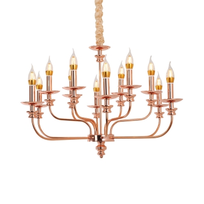 Copper Candle Suspension Light 12 Lights Elegant Style Metal Hanging Light for Restaurant