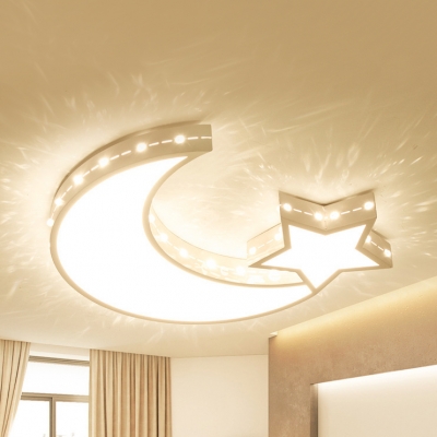 Creative LED Ceiling Light Etched Moon Star Stepless Dimming/Third Gear/White Lighting Flush Light for Kindergarten