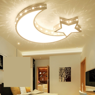 Creative LED Ceiling Light Etched Moon Star Stepless Dimming/Third Gear/White Lighting Flush Light for Kindergarten