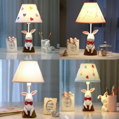 Cute Bow Rabbit LED Desk Lamp Resin 1 Light Eye-Caring White Study Light for Girl Bedroom