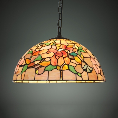 Dining Room Floral Theme Ceiling Pendant Stained Glass Tiffany Rustic 16 Inch Hanging Light