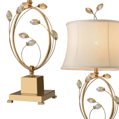 Elegant Style Brass Table Light Curved Shade 1 Light Fabric Desk Lamp with Crystal for Hotel