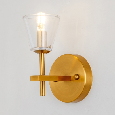 Elegant Style Brass Wall Light Candle 1/2 Lights Metal Sconce Light with Cone Shade for Stair