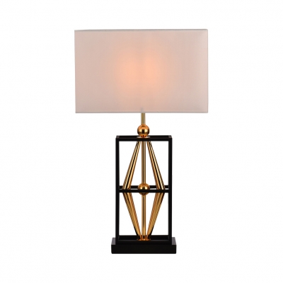 Elegant Style Rectangle Table Lamp Fabric 1 Light White Plug In Study Light for Office