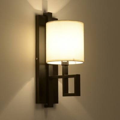 Fabric Cylinder Shade Wall Lamp 1 Light Vintage Style Sconce Light in Black/Bronze for Hallway
