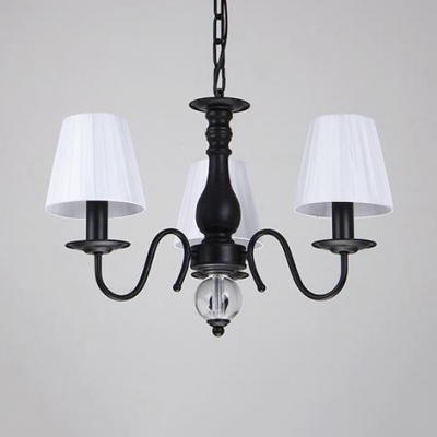 Fabric Tapered Shade Chandelier Study Room Hallway 3 Lights Vintage Style Pendant Lamp in Black