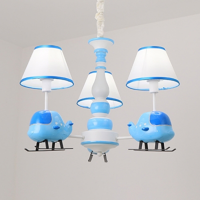 Fabric Tapered Shade Chandelier with Cartoon Airplane 3/5 Lights Cute Suspension Light in Blue for Bedroom