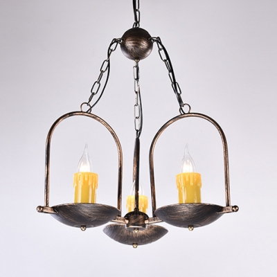 Fake Candle Living Room Chandelier Metal 3 Lights Vintage Stylish Suspension Light in Bronze