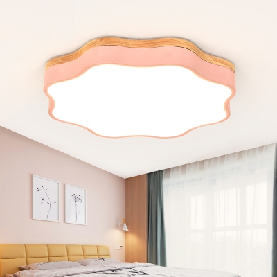Floral Theme LED Flush Mount Light Contemporary Acrylic Ceiling Light in Green/Pink/Yellow for Bedroom