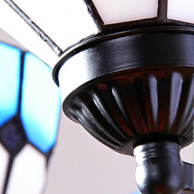 Glass Dome Shade Chandelier Kitchen 4 Lights Mediterranean Style Pendant Light in Blue