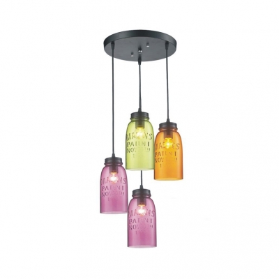 Antique Stylish Jar Pendant Lamp Glass 4 Heads Multi-Color Hanging Light for Bar Restaurant