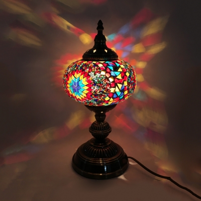 Hotel KTV Spherical Table Light Stained Glass Single Light Art Deco Plug In Table Lamp