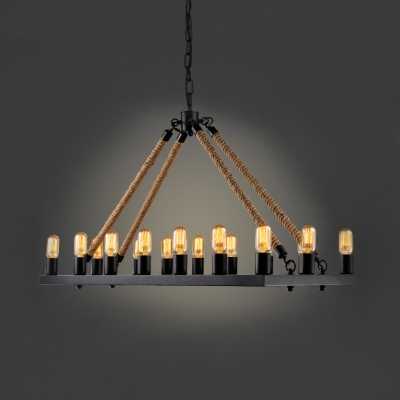 Industrial Black Island Lamp Open Bulb/Candle 10 Lights Metal Pendant Light for Cafe