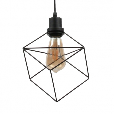 Industrial Cube Wire Frame Suspension Light Metal Black Pendant Light for Restaurant Cloth Shop