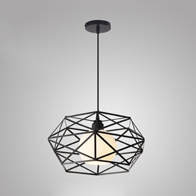 Kitchen Globe Pendant Light with Wire Frame Cage Metal 1 Light Antique Black/White Hanging Light
