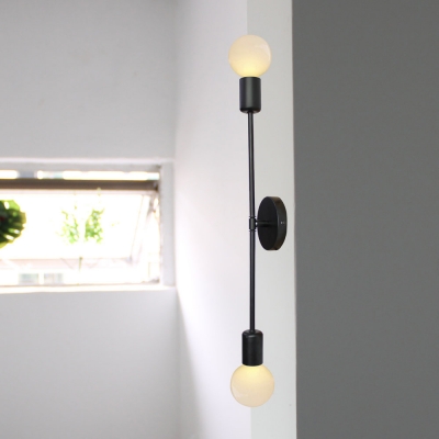 Linear Bedroom Hallway Wall Lamp with Bare Bulb Iron 2 Lights Simple Light Wall Light in Black