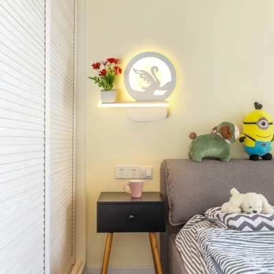 Lovely White Wall Sconce with Shelf Acrylic Plant/Animal LED Wall Light for Girl Boy Bedroom
