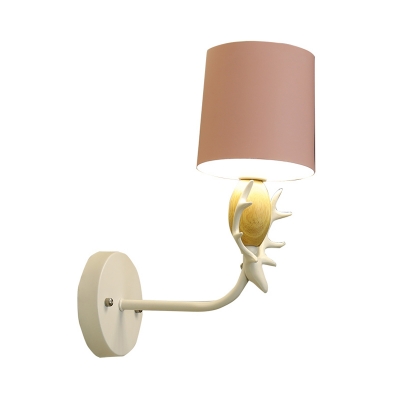 Macaron Loft Cylinder Wall Light Metal 1 Light LED Sconce Lamp with Deer Horn for Bathroom