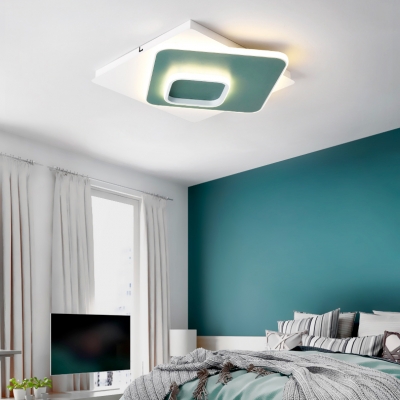 Metal Slim Panel Ceiling Mount Light Girl Boy Bedroom Simple Style Flush Light in Warm/White/Third Gear Dimming