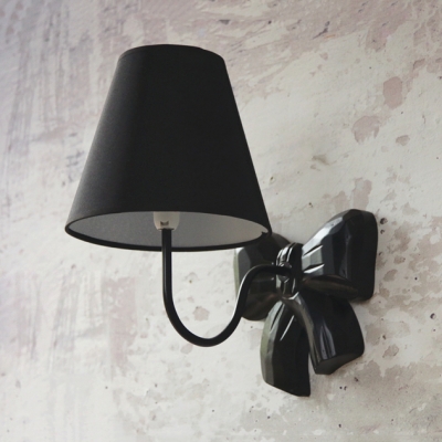 Metal Tapered Shade Wall Lamp with Bow Lamp Body Cafe 1 Light Traditional Sconce Light in Black/Off-white