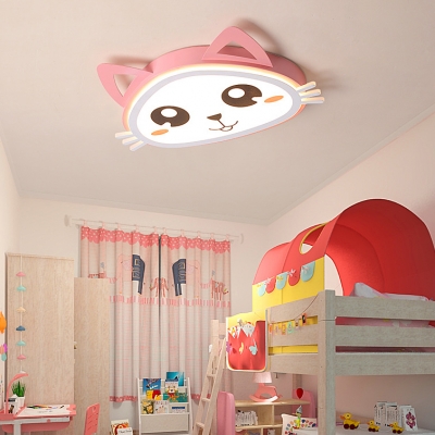 Pink Kitty LED Ceiling Mount Light Cartoon Metal Stepless Dimming/Warm/White Flush Light for Girl Bedroom