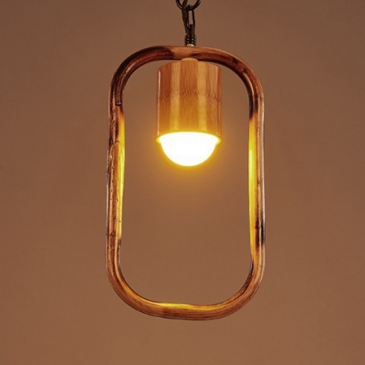Rustic Style Hanging Light Circle/Rectangle/Triangle 1 Light Wood Ceiling Pendant for Cafe