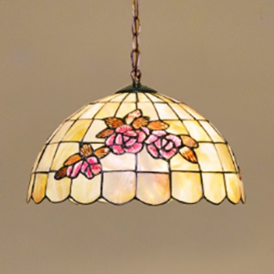 Shell Bloom Pendant Light 12/14/16 Inch Tiffany Style Suspension Light in Beige for Foyer