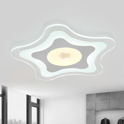 Simple Style White Flushmount Light Gear/Star Acrylic Warm & White Lighting LED Ceiling Lamp for Bedroom