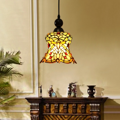 Stained Glass Bell/Dome Hanging Light 1 Light Tiffany Rustic Ceiling Light for Cafe Villa