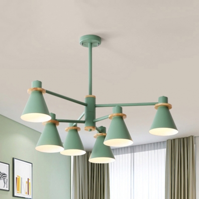 Study Room Cone Chandelier Metal 4/6 Lights Modern Gray/Green/White Pendant Light