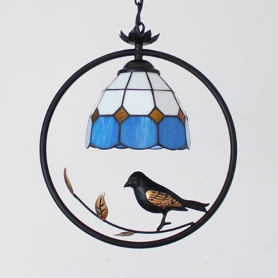 Tiffany Style Bird Decoration Hanging Light 1 Head Stained Glass Pendant Light for Balcony