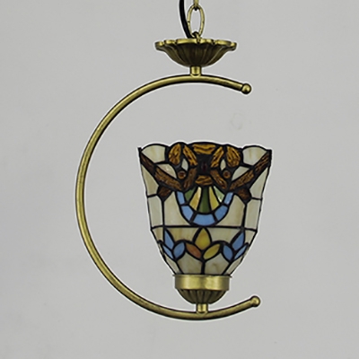 Tiffany Style Brass Pendant Light Cone/Bell Single Light Stained Glass Ceiling Pendant for Restaurant