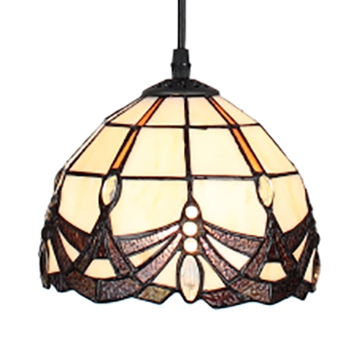 Tiffany Style Dome Pendant Light 1 Light 8 Inch Stained Glass Hanging Lamp for Living Room