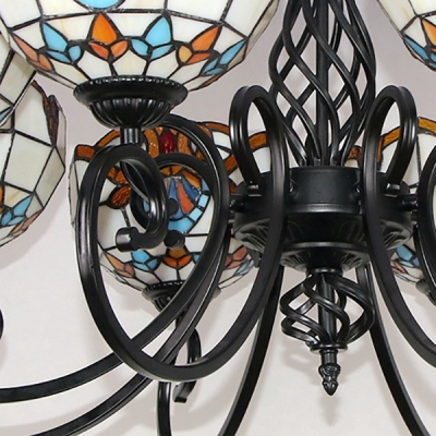 Tiffany Style Victorian Ceiling Light Dome Shade 8 Lights Stained Glass Chandelier in Blue/Yellow for Villa