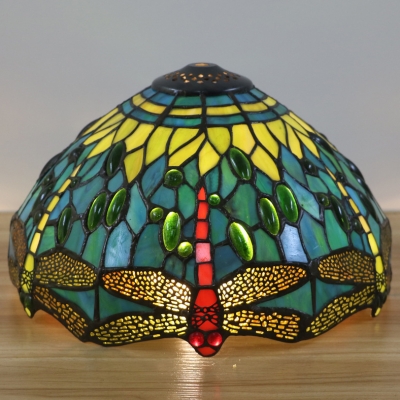 Tiffany Vintage Dragonfly/Peacock Island Light 3 Lights Stained Glass Island Lamp for Restaurant