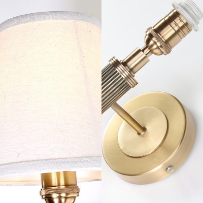 Traditional White Sconce Light with Tapered Shade 1 Light Metal Fabric Wall Lamp for Bedroom
